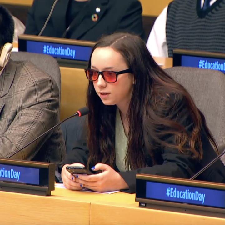 Juliette Gudknecht at the International Day of Education, United Nations Headquarters.
